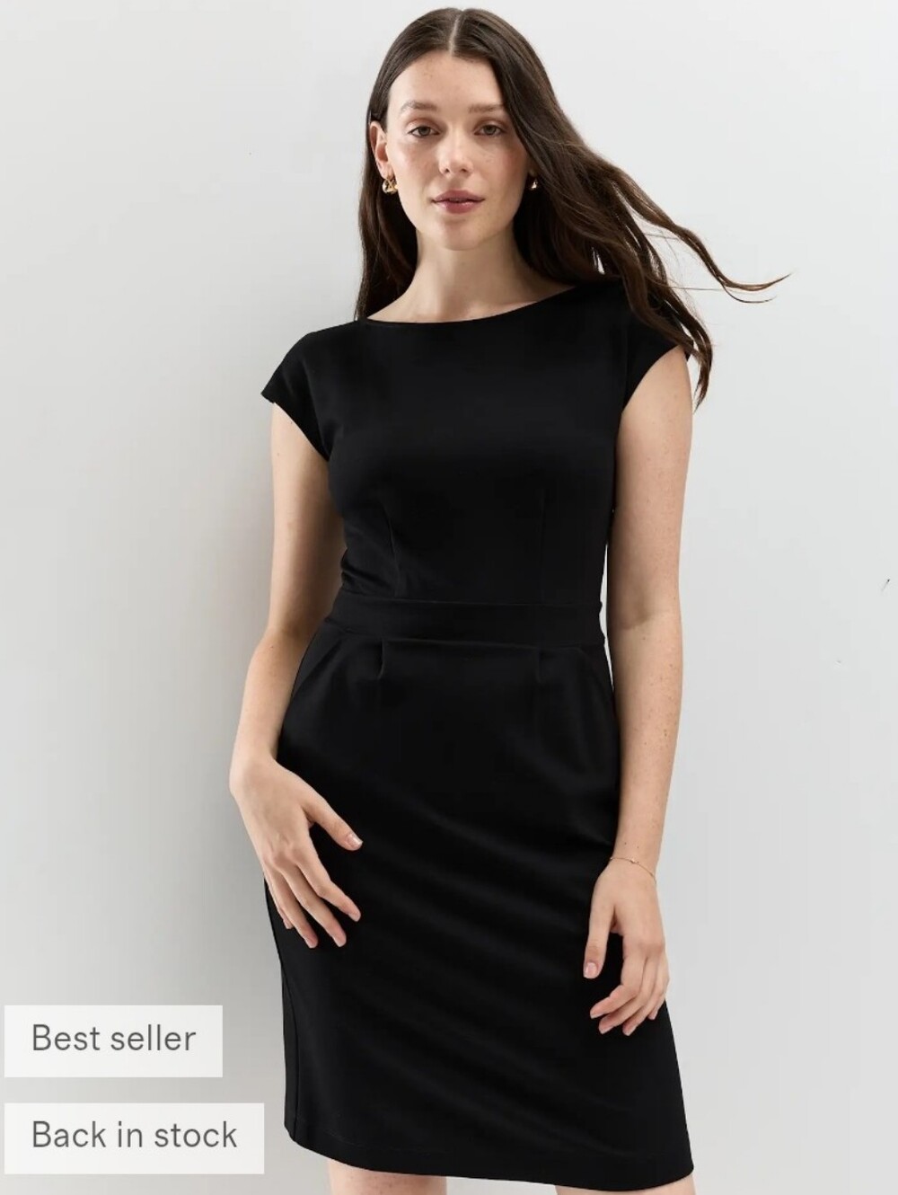 Quince Ultra-Stretch Ponte Cap Sleeve Dress Black with Pockets